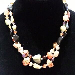 Multi Strand Multi Color Agate Nugget Bead Necklace